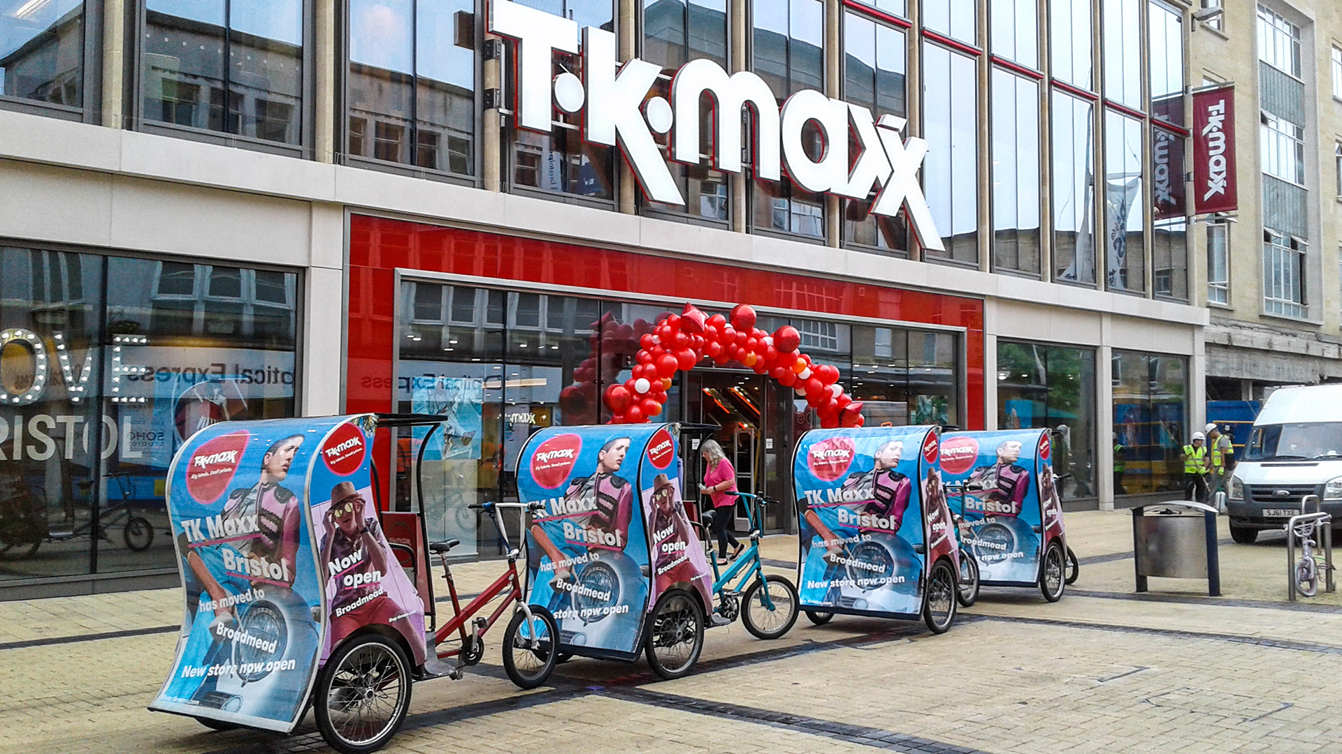 Tk Maxx advertising campaign using four pedicabs outside the store