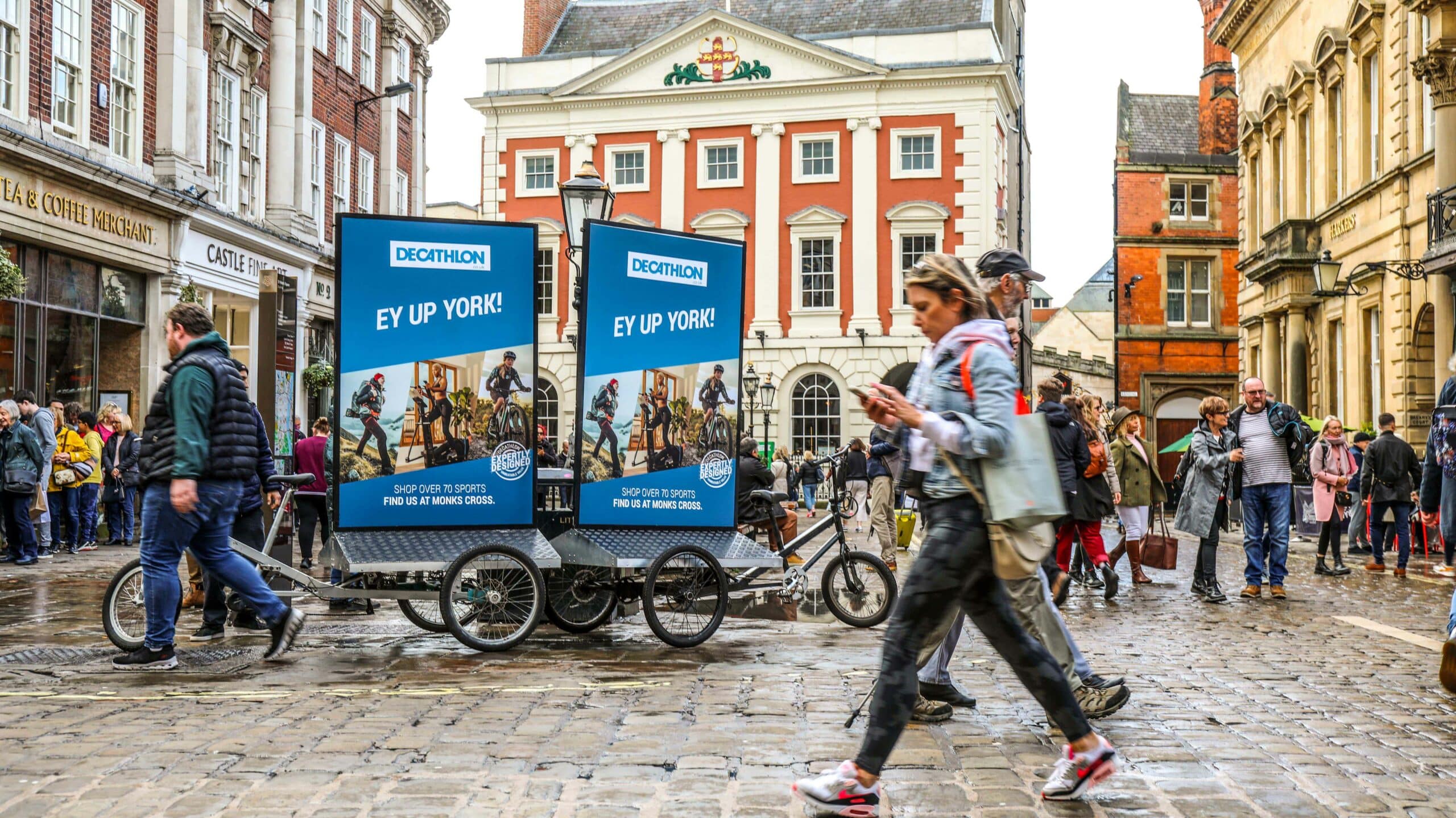 People walking along a high street